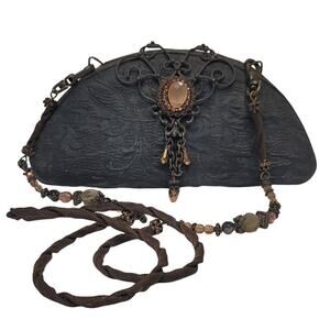 Maya Evangelista Frosted Charcoal Lace Resin Hard Case Shoulder Bag Bead Strap